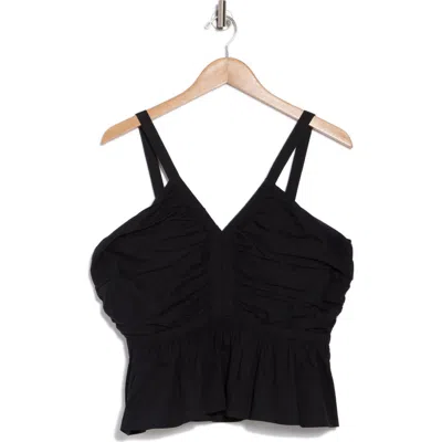 Lucky Brand Shirred Peplum Top In Caviar