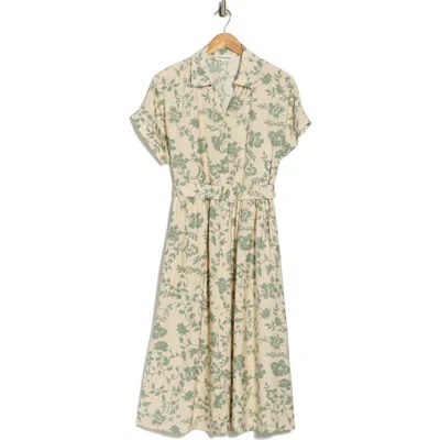 Lucky Brand Short Sleeve Belted Button-up Shirtdress In Green