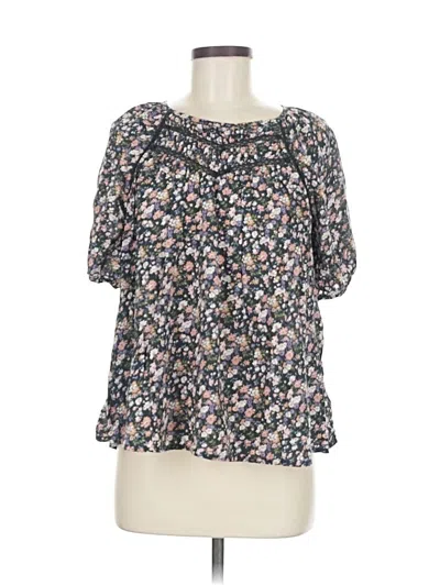 Pre-owned Lucky Brand Short Sleeve Blouse In Black