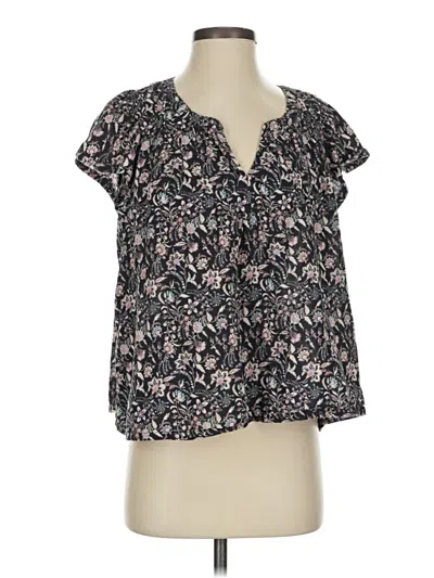Pre-owned Lucky Brand Short Sleeve Blouse In Black