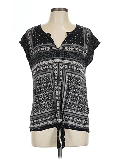 Pre-owned Lucky Brand Short Sleeve Blouse In Black