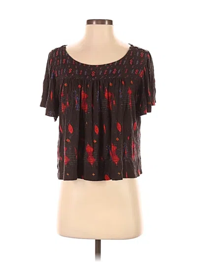 Pre-owned Lucky Brand Short Sleeve Blouse In Black
