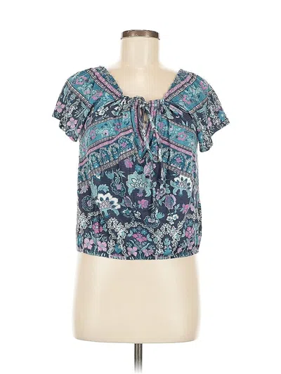 Pre-owned Lucky Brand Short Sleeve Blouse In Blue