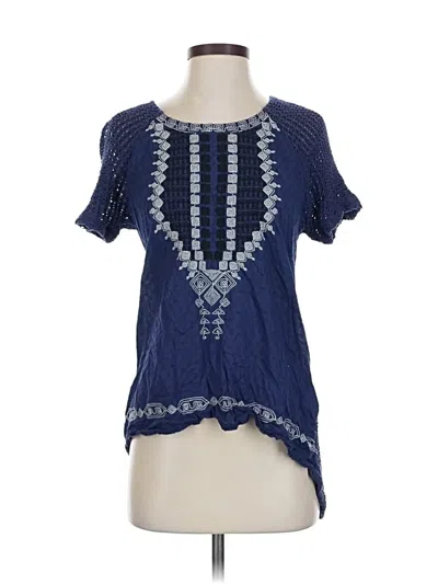 Pre-owned Lucky Brand Short Sleeve Blouse In Blue