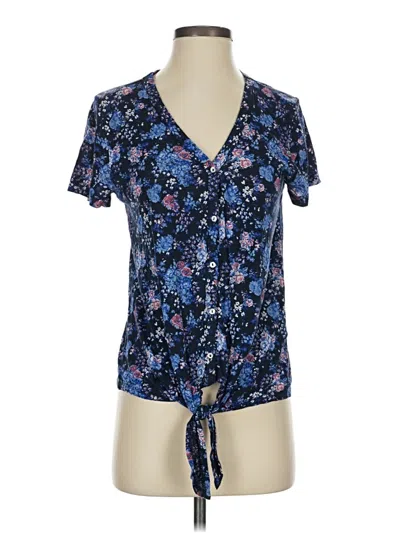 Pre-owned Lucky Brand Short Sleeve Blouse In Blue