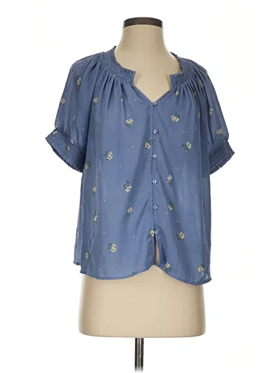 Pre-owned Lucky Brand Short Sleeve Blouse In Blue