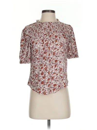 Pre-owned Lucky Brand Short Sleeve Blouse In Burgundy