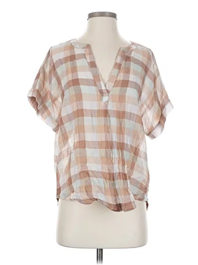 Pre-owned Lucky Brand Short Sleeve Blouse In Tan