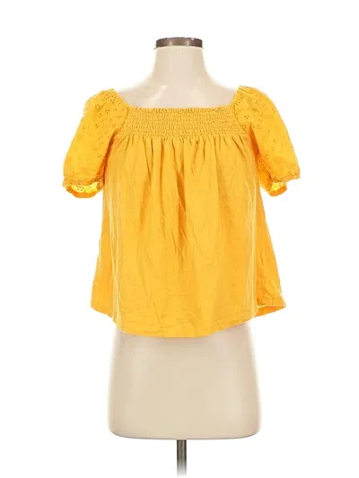 Pre-owned Lucky Brand Short Sleeve Blouse In Yellow