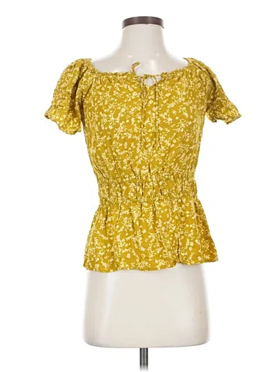 Pre-owned Lucky Brand Short Sleeve Blouse In Yellow