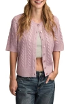 Lucky Brand Short Sleeve Cable Cardigan In Pink