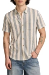 Lucky Brand Short Sleeve Cotton-blend Button-up Shirt In Gray