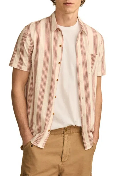 Lucky Brand Short Sleeve Cotton-blend Button-up Shirt In Red Multi