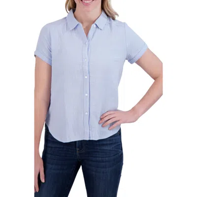 Lucky Brand Short Sleeve Cotton Gauze Button-up Shirt In Chambray Blue