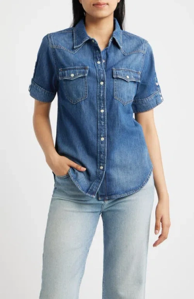 Lucky Brand Short Sleeve Denim Shirt In Blue