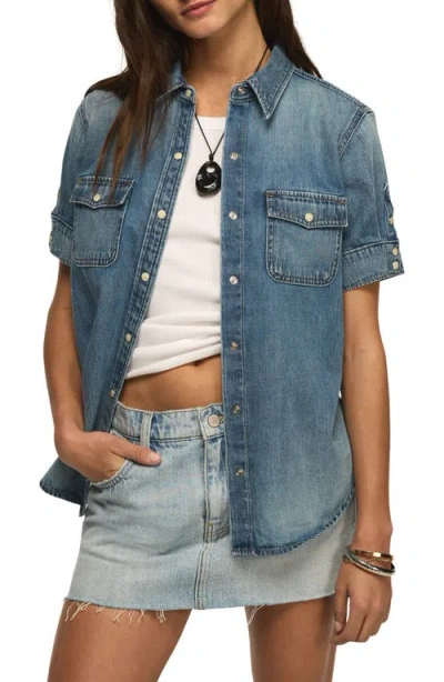 Lucky Brand Short Sleeve Denim Western Shirt In Blue