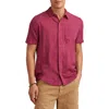 Lucky Brand Short Sleeve Marled Linen Button-up Shirt In Burgundy