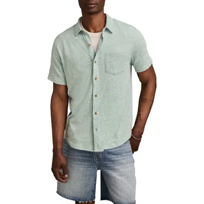 Lucky Brand Short Sleeve Marled Linen Button-up Shirt In Blue