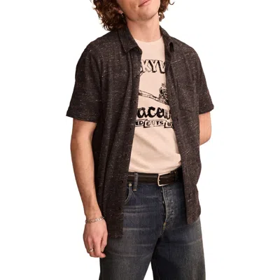 Lucky Brand Short Sleeve Marled Linen Button-up Shirt In Black
