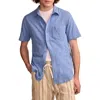 Lucky Brand Short Sleeve Marled Linen Button-up Shirt In Blue Jasper