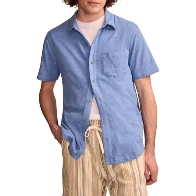 Lucky Brand Short Sleeve Marled Linen Button-up Shirt In Blue Jasper