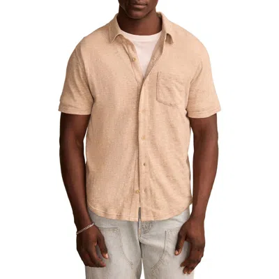 Lucky Brand Short Sleeve Marled Linen Button-up Shirt In Plaza Taupe