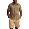 Lucky Brand Short Sleeve Marled Linen Button-up Shirt In Thyme
