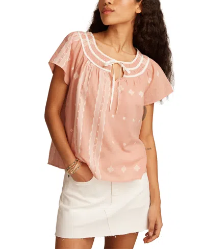 LUCKY BRAND SHORT SLEEVE PEASANT BLOUSE