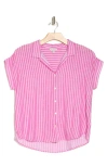Lucky Brand Short Sleeve Tie Front Button-up Shirt In Pink Stripe