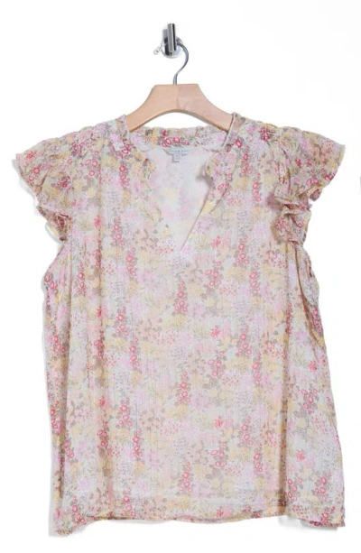 Lucky Brand Siena Floral Cap Sleeve Top In Pink