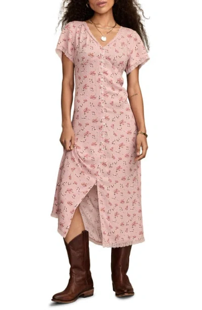 LUCKY BRAND LUCKY BRAND SIMONE FLORAL LACE TRIM MIDI DRESS