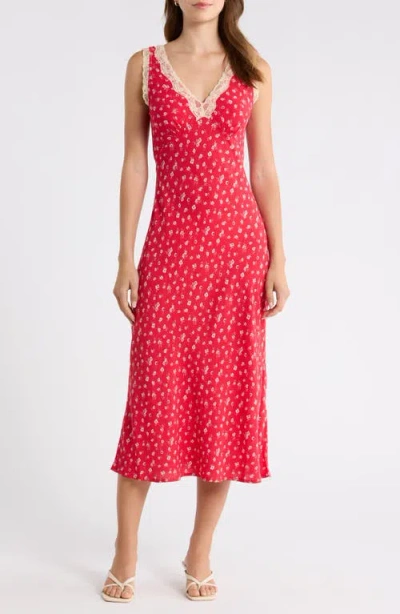 Lucky Brand Simone Lace Detail Ditsy Slipdress In Pink