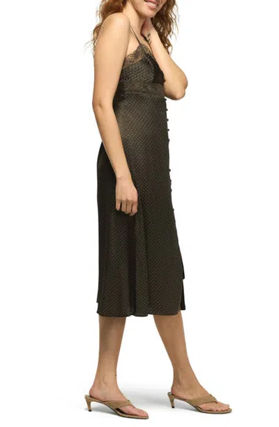 Lucky Brand Simone Lace Trim Midi Slipdress In Black