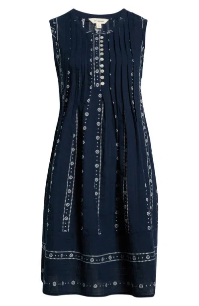 Lucky Brand Sleeveless Embroidered Pintuck Dress In Black