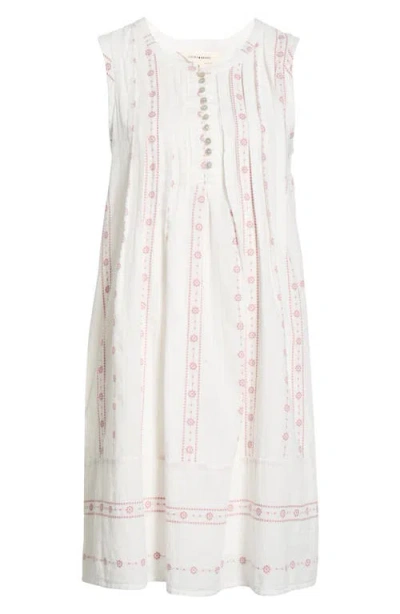 Lucky Brand Sleeveless Embroidered Pintuck Dress In White
