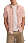 Lucky Brand Slub Knit Short Sleeve Cotton Blend Button-up Shirt In Pink