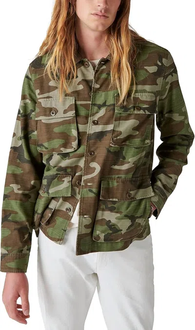 Lucky Brand Slub Twill Military Shirt Jacket In Camo Army Green In Multi