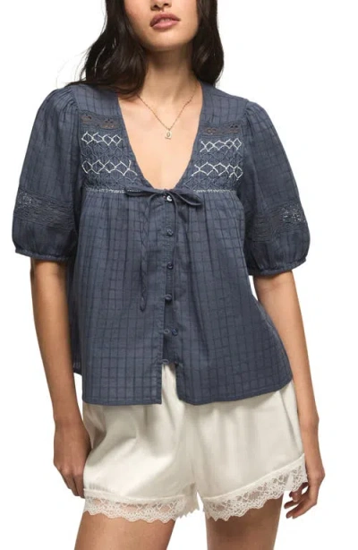 Lucky Brand Smock Button-up Top In Blue
