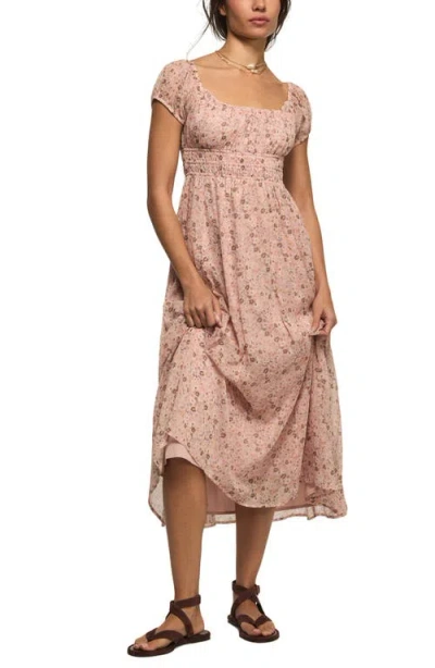 Lucky Brand Smocked Floral Print Midi Dress In Pink