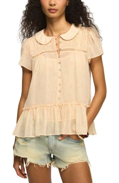 Lucky Brand Smocked Ruffle Hem Top In Orange