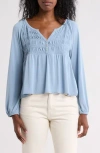 Lucky Brand Smocked Sandwash Top In Ashley Blue