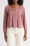 Lucky Brand Smocked Sandwash Top In Rose Brown