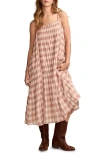 Lucky Brand Smocked Sleeveless Midi Dress In Rose Gingham