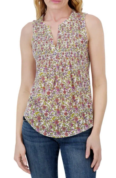 Lucky Brand Smocked Tank In Red Floral Multi