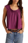 Lucky Brand Smocked Tie Neck Cotton Top In Purple