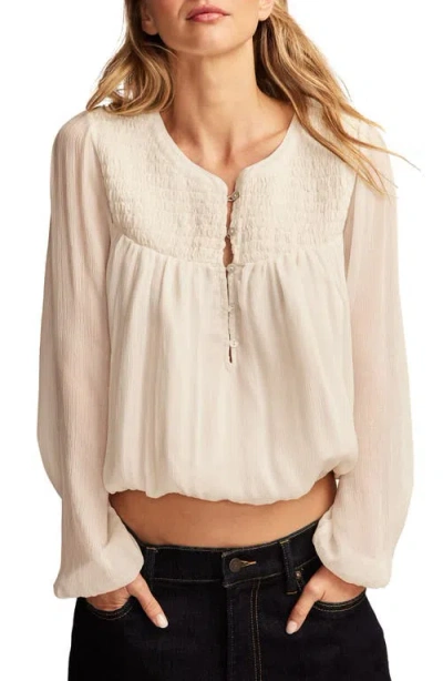 Lucky Brand Smocked Yoke Bubble Crop Top In Gardenia