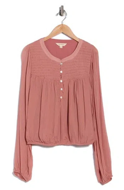 Lucky Brand Smocked Yoke Bubble Crop Top In Pink