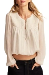 Lucky Brand Smocked Yoke Bubble Crop Top In White