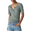 Lucky Brand Snap Front Short Sleeve Cotton Rib Henley In Balsam Green