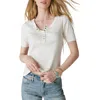Lucky Brand Snap Front Short Sleeve Cotton Rib Henley In Egret
